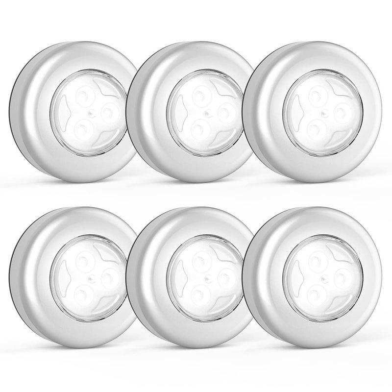 Mini Touch Light, 6 Pack Wireless Under Cabinet Lights Round Tap Push on Light Battery Operated Puck Lights Stick On Light for Closet Counter Kitchen Cabinet RV Indoor Outdoor Press Light - Image 1